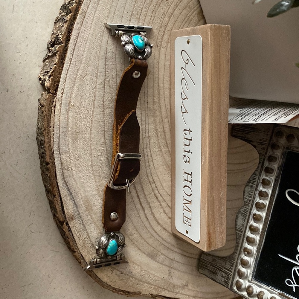 Leather turquoise watchband 44 mm